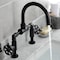 Kingston Brass Indstrl Style Wheel Handle Bridge Bathroom Faucet W/Pop-Up Drain, Blk KS2170RX - alternate 6